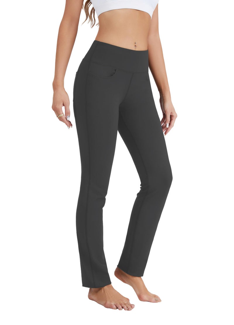 Safort Women's Yoga Pants Straight Leg Yoga Dress Pants 28"/30"/32"/34" Long Tall Inseam Stretch Slacks with Pocket for Workout 34'', Grey, M - Image 2
